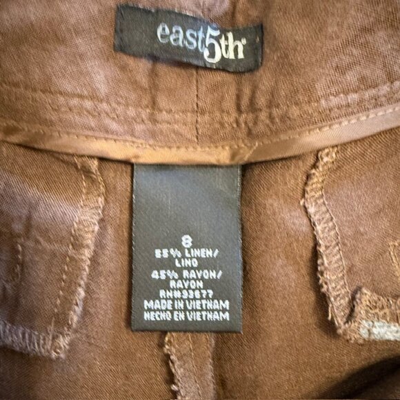 East 5th Brown Pants Women's Size 8 Wide Leg High Rise Linen Blend Lightweight - Picture 4 of 10